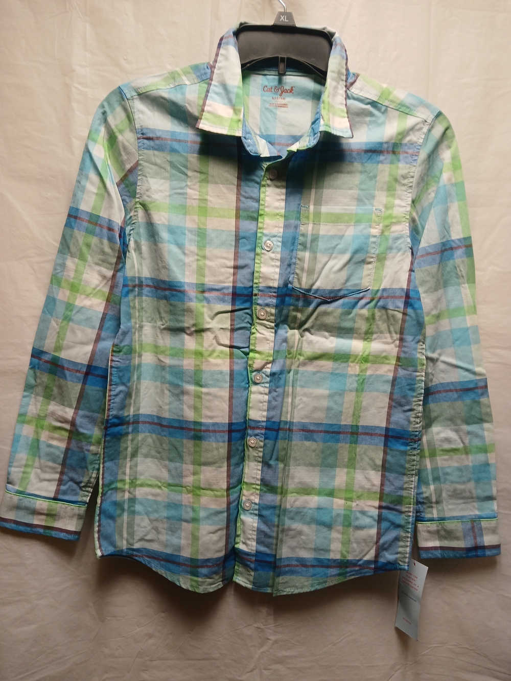Cat & Jack Boys' Blue and Green Plaid Button-Down Shirt